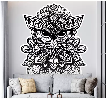 Mandala black half owl bird decal - TenStickers