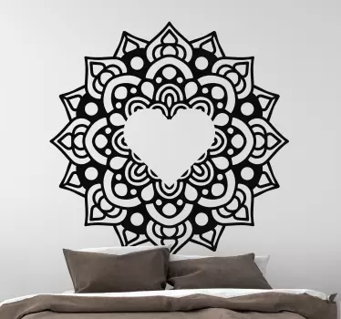 Mandala with heart-shaped frame floral wall decal - TenStickers