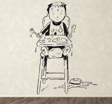 Messy kid eating illustration sticker - TenStickers