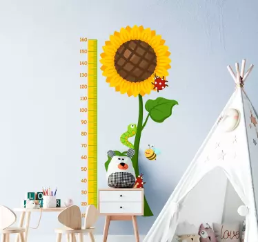 Meter wall with sunflower height chart sticker - TenStickers