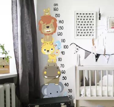 Meter with animals stacked height chart wall decal - TenStickers