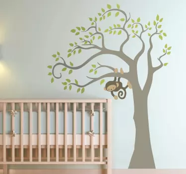 Monkey On A Tree Kids Sticker - TenStickers