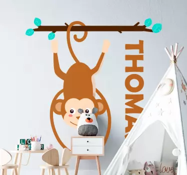 Monkey on tree with name  Custom Sticker - TenStickers