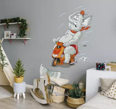 Motorcycle Elephant Kids Sticker - TenStickers