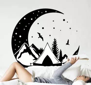 mountains and moon night nature stickers - TenStickers