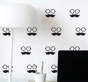 Moustache and glasses pattern wallpaper decal - TenStickers