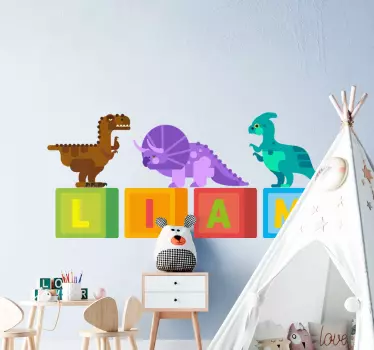 Name in squares dinosaur  dragon wall sticker - TenStickers