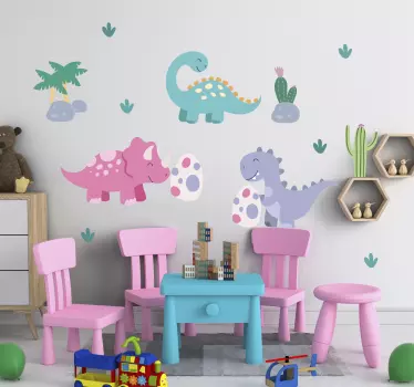 Nordic dinosaur cute set dragon wall sticker - TenStickers
