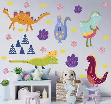 Nordic dinosaur hand painted set dragon  decal - TenStickers