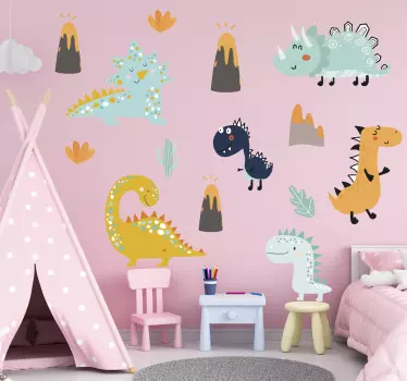 Nordic dinosaur volcano dragon wall sticker - TenStickers