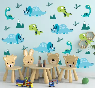 Nordic dinosaurs mountain set dragon wall decal - TenStickers