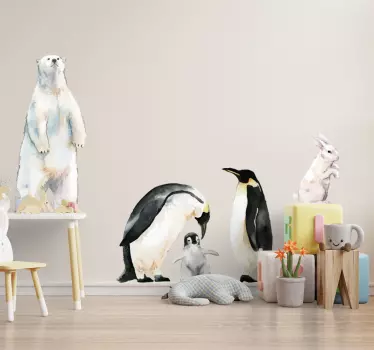 Nordic polar animals illustration wall art - TenStickers