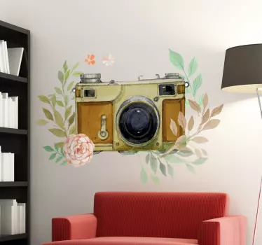 Old Camera With Flowers Sticker - TenStickers