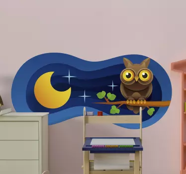 Owl on branch illustration wall art - TenStickers