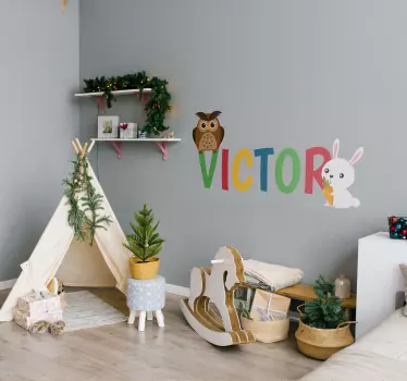 Owl rabbit custom name illustration sticker - TenStickers