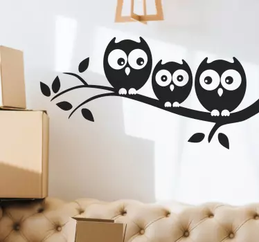Owls on the branch bird sticker - TenStickers