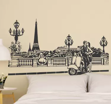 Parisian landscape with couple paris wall sticker - TenStickers