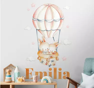 Pastel balloon with sweet animals illustration wall art - TenStickers