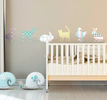 pastel colorrs geometric textures farm animal wall sticker - TenStickers
