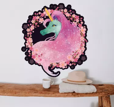 Pastel  flower crown with unicorn illustration wall art - TenStickers
