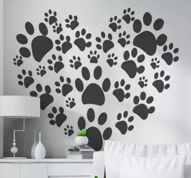 Paw Print Love Heart dog decal - TenStickers