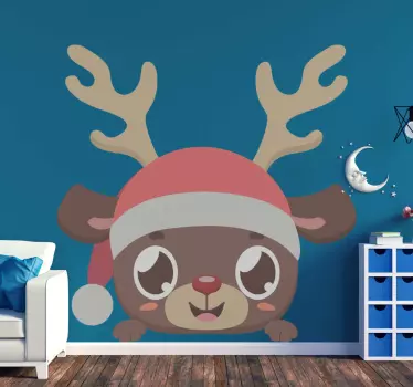 Peeking reindeer christmas wall sticker - TenStickers