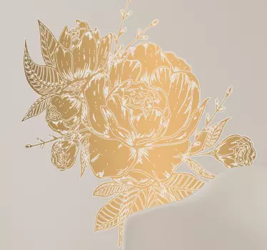 Peony gold flower wall decal - TenStickers