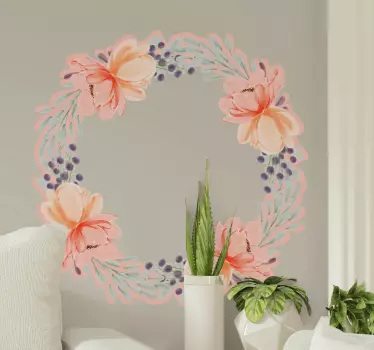 peony pink circular frame flower wall decor - TenStickers