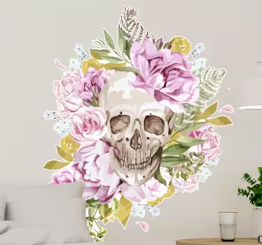 peony surrounding a skull flower wall decor - TenStickers