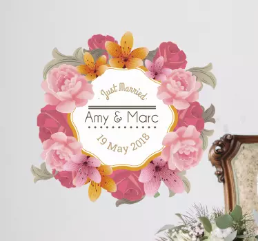 Personalised Floral Frame Wedding Sticker - TenStickers