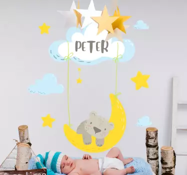 Personalised Sleepy Teddy kids wall stickers - TenStickers