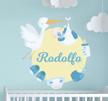 Personalizable  with stork baby wall sticker - TenStickers