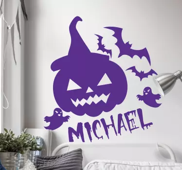 Personalized ghosts bats and pumpkins halloween wall sticker - TenStickers