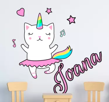 Personalized name cat dancer character wall stickers - TenStickers