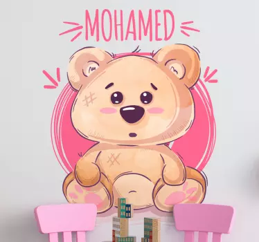 Personalized name pink teddy bear wall stickers - TenStickers