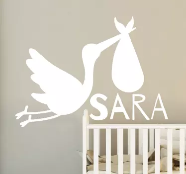 Personalized name with stork bird decal - TenStickers