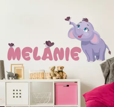 Personnalised name baby elephant wild animal decal - TenStickers