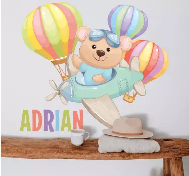 Pilot Bear Adventure wall stickers for kid - TenStickers