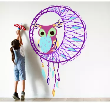 Pink and Blue owl and dream catcher bird sticker - TenStickers
