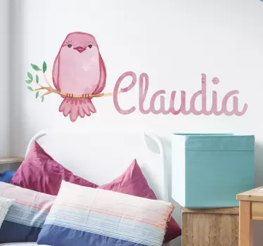 Pink bird wall decal personalizable - TenStickers
