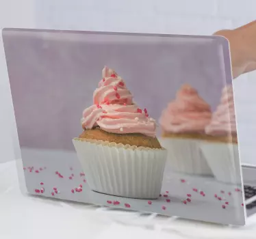 Pink cupcake photo laptop stickers - TenStickers