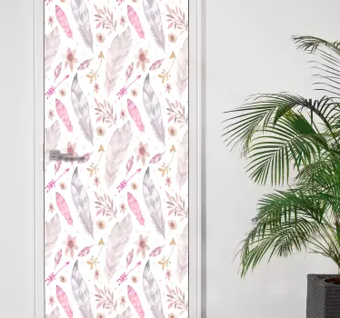 pink feathers door sticker - TenStickers
