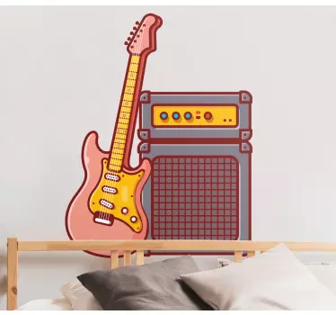 Pink guitar rock n roll stickers - TenStickers