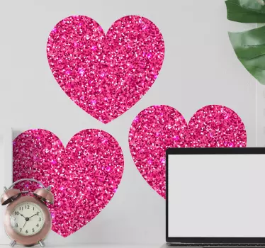 Pink heart shapes with glitter wallpaper sticker - TenStickers