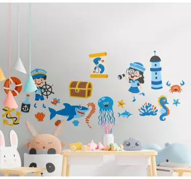 Pirate and sea life  Kids Bedroom Wall Sticker - TenStickers