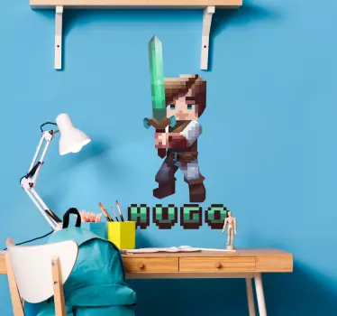 pixelated character with sword video game sticker - TenStickers