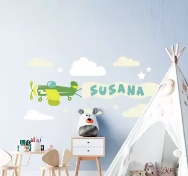 Plane with name and clouds illustration wall art - TenStickers