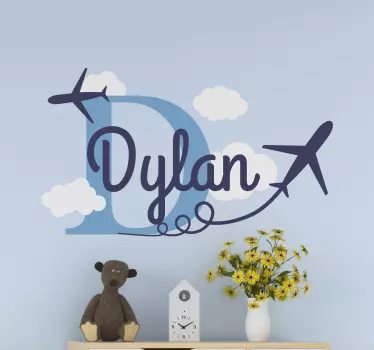 Plane with personalized name illustration wall art - TenStickers