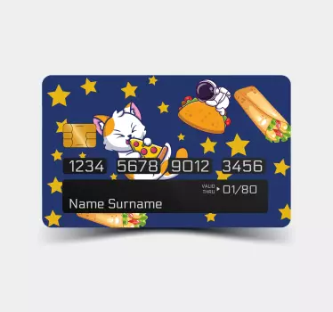 Playful cat relishing credit card sticker - TenStickers