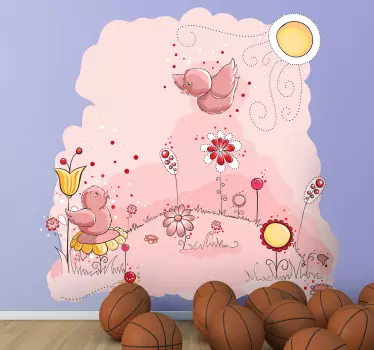 Playful pink birds wall stickers for kid - TenStickers